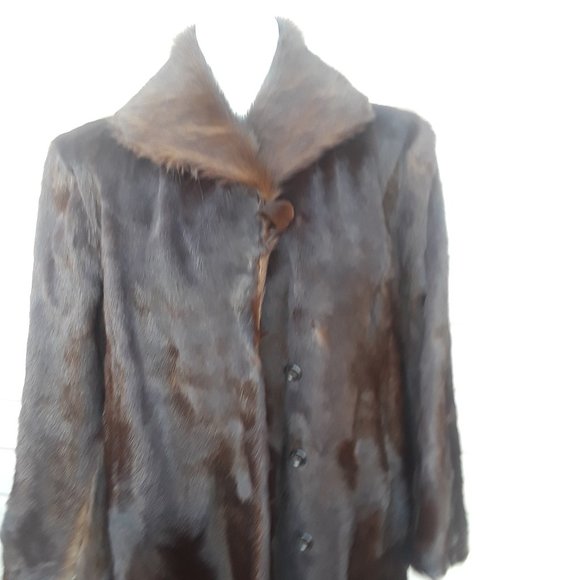 Lady Coffee brown Calf Hair Fur Coat  WINTER Stroller M L - Picture 5 of 5